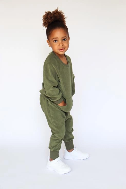 Khaki Towelling Cotton Tracksuit - Image 3