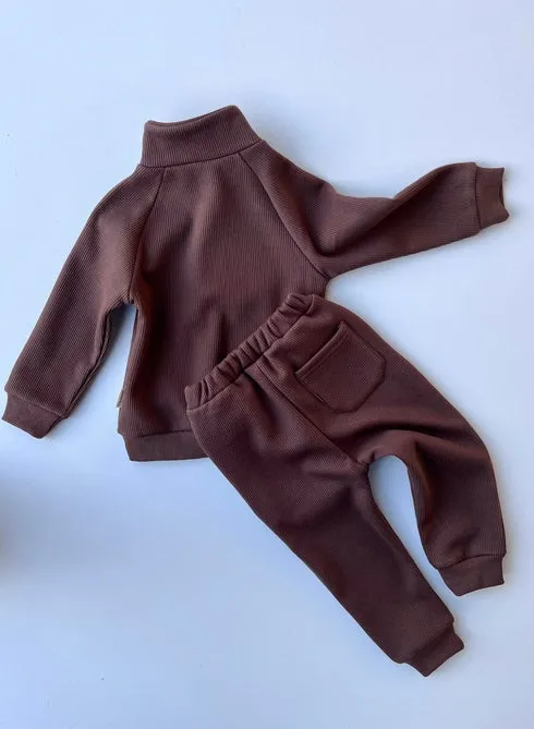 Walnut Brown Fleeced Ribbed Tracksuit - PRE ORDER - Image 2