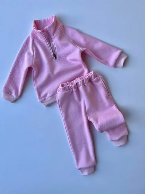 Peony Pink Fleeced Ribbed Tracksuit
