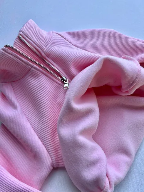 Peony Pink Fleeced Ribbed Tracksuit - Image 4