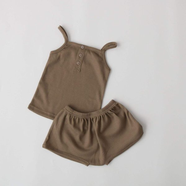 Khaki Sleeveless Ribbed Summer Set - Image 3